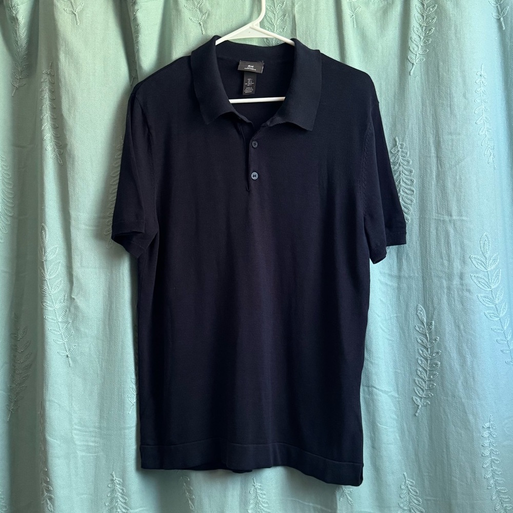 H&M Navy Blue Knit Polo Shirt Classic Cotton Blend